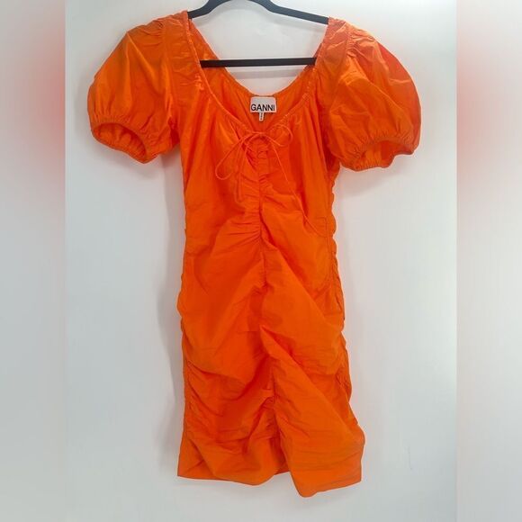 GANNI Orange Puff Sleeve Minidress - Picture 4 of 9